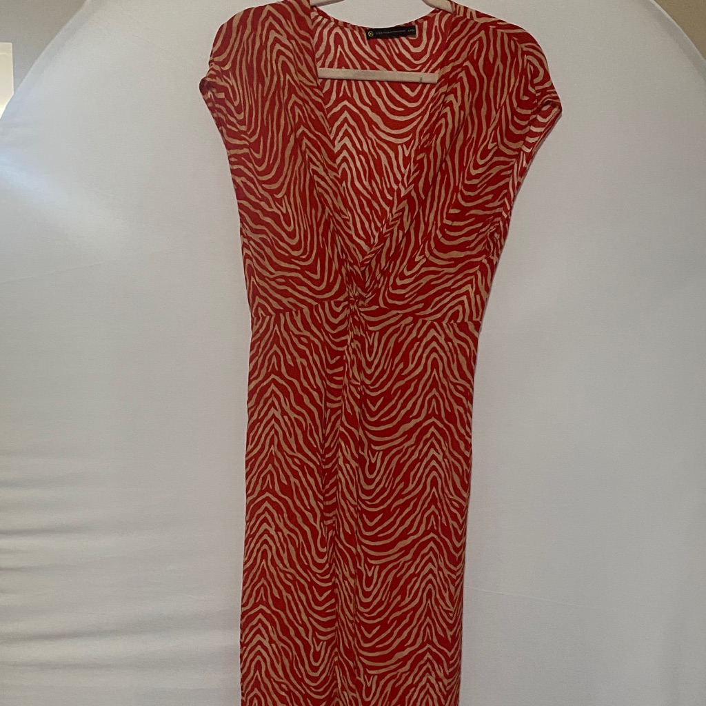 Elegant Red Zebra Pattern Midi Dress